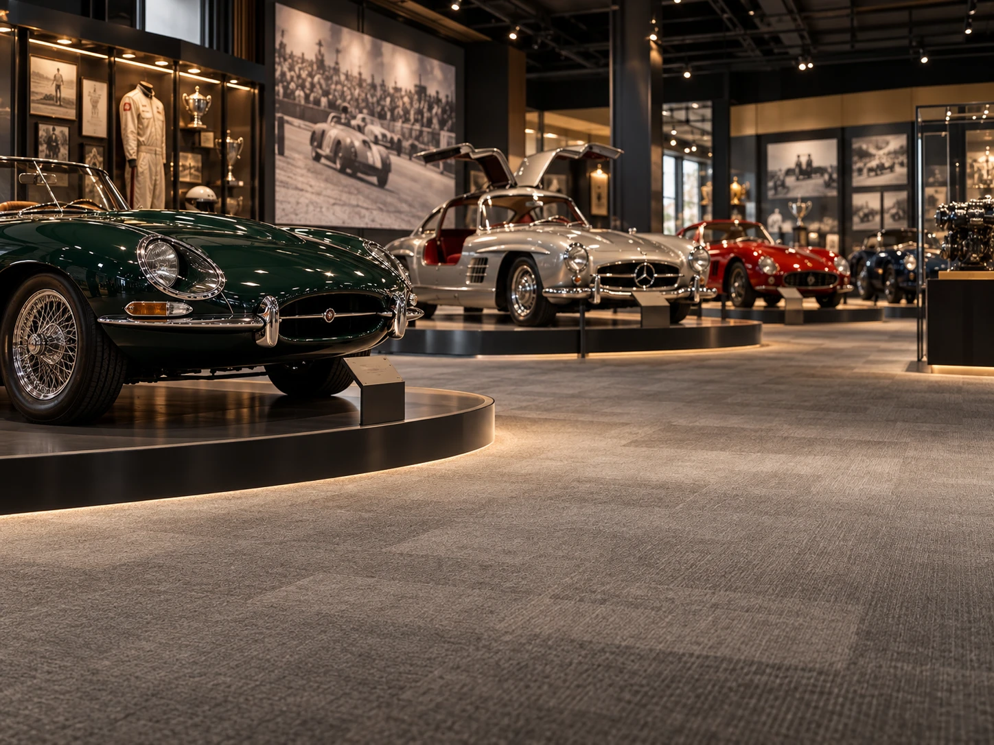 Contract flooring in the Beaulieu Motor Museum display hall