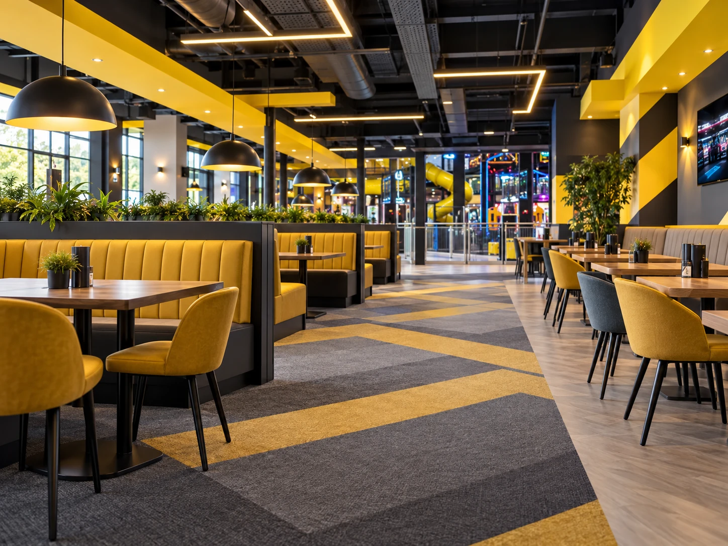 Heavy duty flooring in a Paultons Park dining area